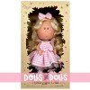 Nines d'Onil Puppe 30 cm - GELENKTE Mia - blond mit rosa kariertem Kleid und Maskottchen