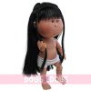 Nines d'Onil Puppe 30 cm - GELENKTE Mia - Asiatische Mia mit Schwarzes glattes Haar - Ohne Kleidung