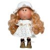 Nines d'Onil Puppe 30 cm - Mia mit orangefarbenem Haar mit bedrucktem Kleid und Hut