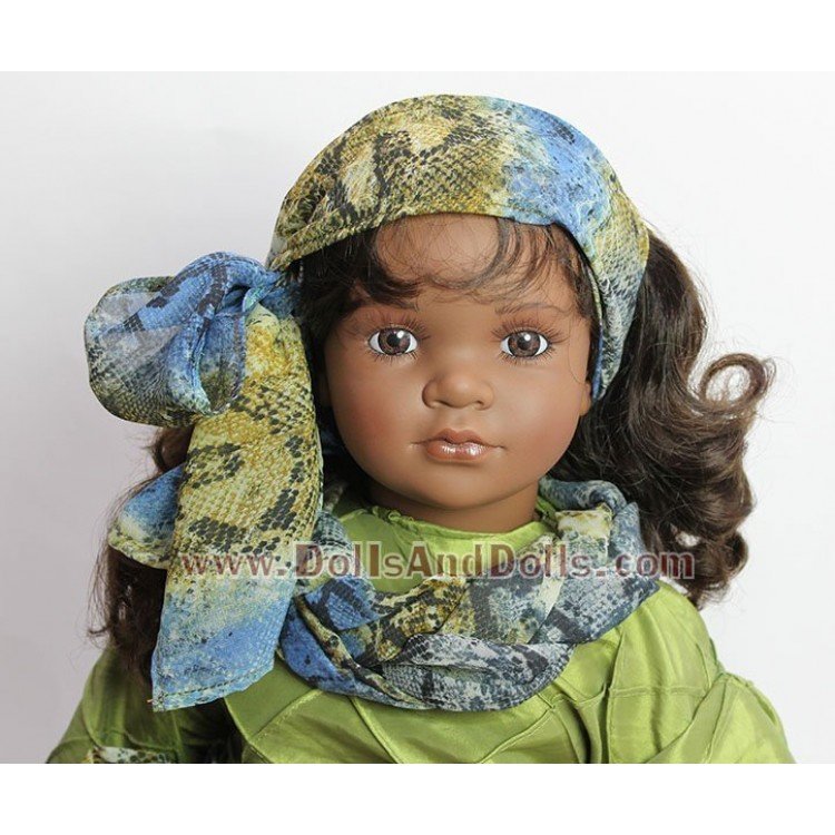 D'Nenes Puppe 72 cm - Nanny mit blau-grünem Kleid