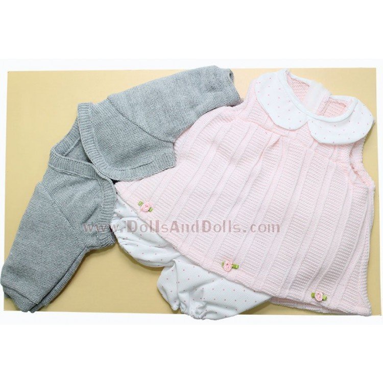Vestido punto rosa con chaqueta gris 40-42 cm