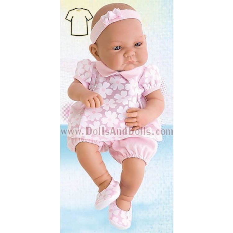 Vestido rosa flores con diadema y zapatos 40-42 cm