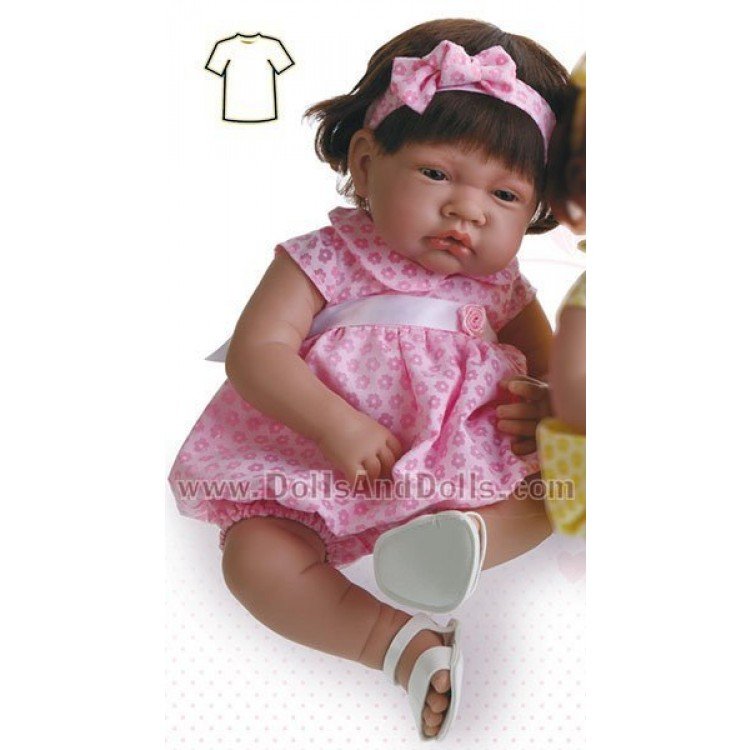 Vestido rosa flores con ranita y turbante 40-42 cm