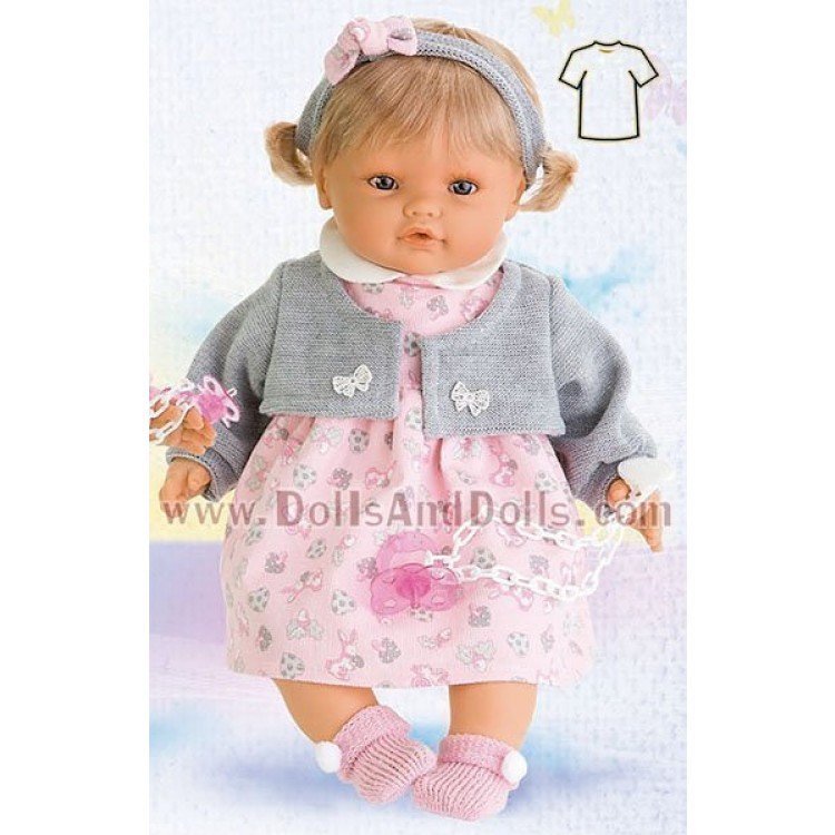 Vestido rosa conejitos con chaqueta y diadema 40-42 cm