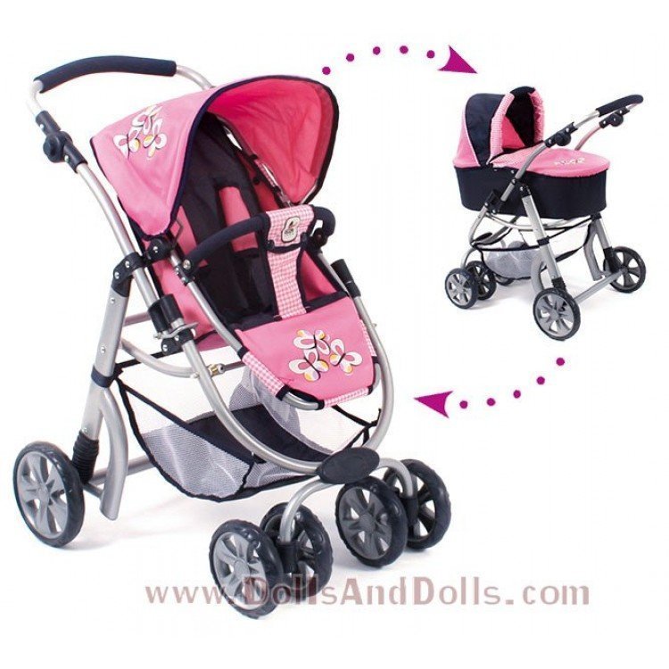 Combi de silla y capazo Chic Joyrider rosa-marino mariposas 74cm