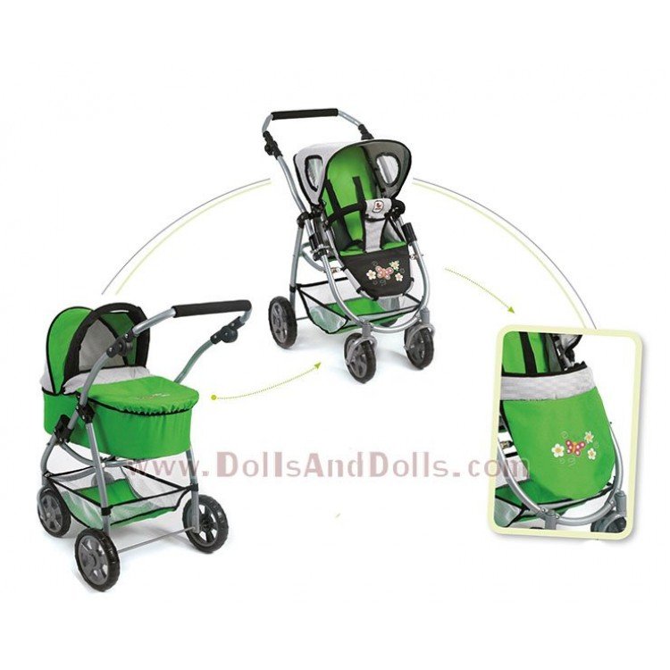 Emotion 2 in 1 Puppenwagen 77 cm - Stuhl- und Babywannenkombination - Bayer Chic 2000 - Grün und Schwarz mit Schmetterling