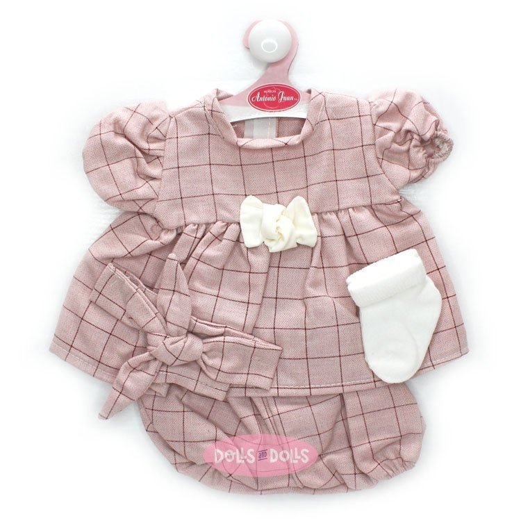 Outfit für Antonio Juan Puppe 52 cm - Mi Primer Reborn Collection - Rosa kariertes Kleid