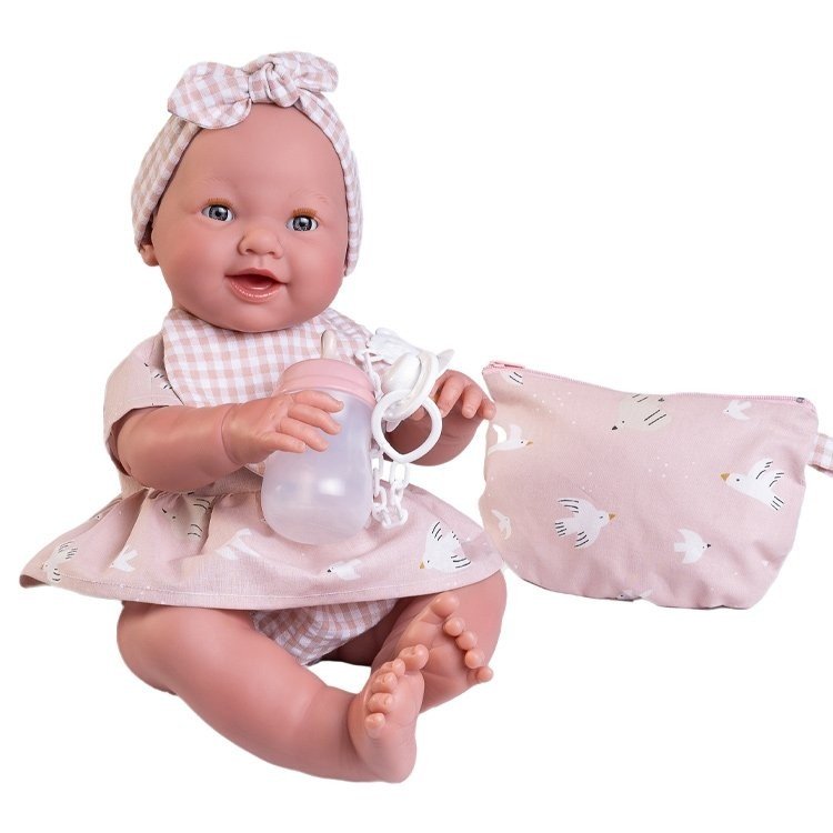 Antonio Juan Puppe 42 cm - Neugeborene Mia macht Pipi mit Kulturbeutel