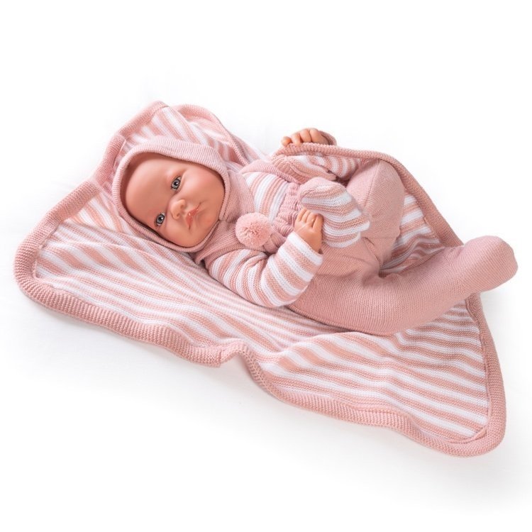 Puppe Antonio Juan 42 cm - Neugeborenes Nica mit Strickoutfit und Decke