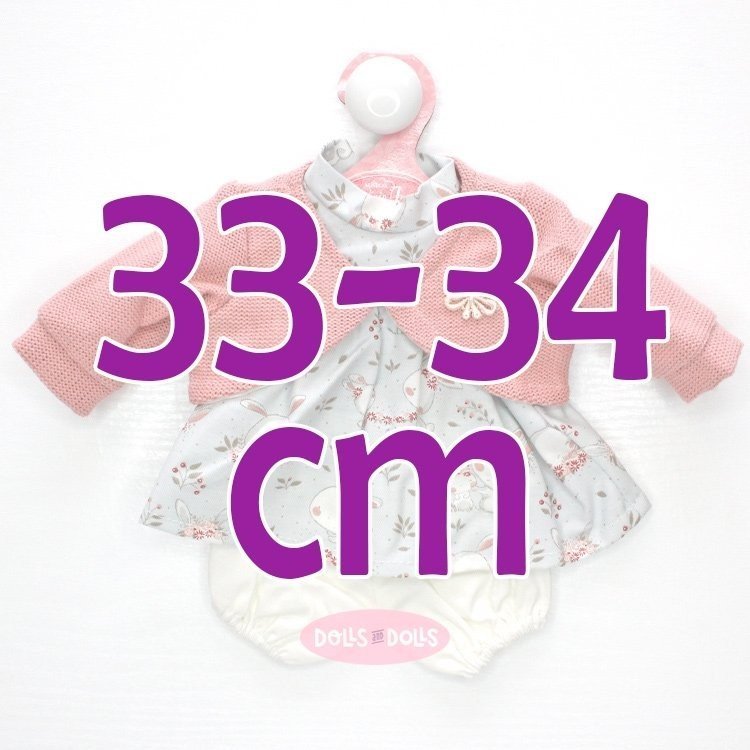 Outfit für Antonio Juan Puppe 33-34 cm - Rosa Häschenkleid mit Jacke