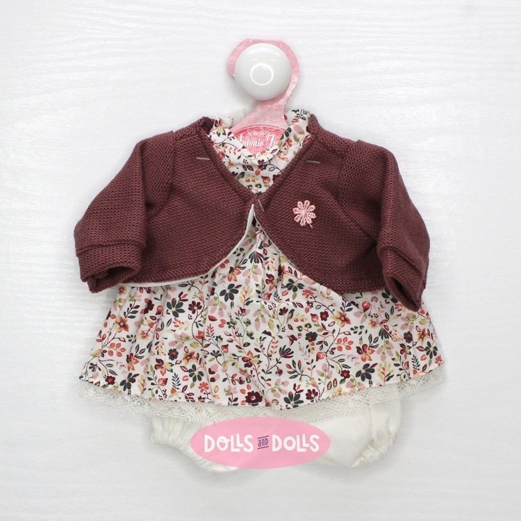 Outfit für Antonio Juan Puppe 33-34 cm - Blumenkleid mit Weinjacke
