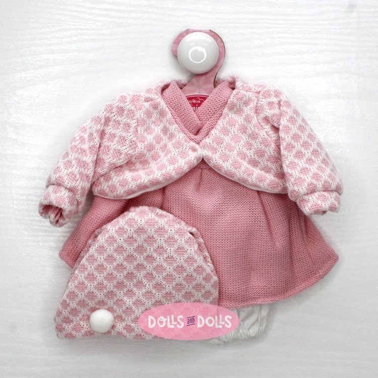 Outfit für Antonio Juan Puppe 33-34 cm - Rosafarbenes Strickkleid mit passender Jacke und Mütze