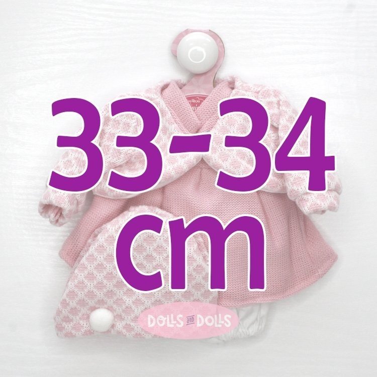Outfit für Antonio Juan Puppe 33-34 cm - Rosafarbenes Strickkleid mit passender Jacke und Mütze