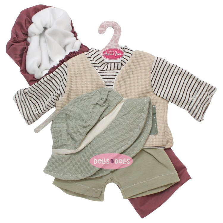 Outfit für Antonio Juan Puppe 40-42 cm - Grün-beiges Outfit mit Mütze und Schlafsack