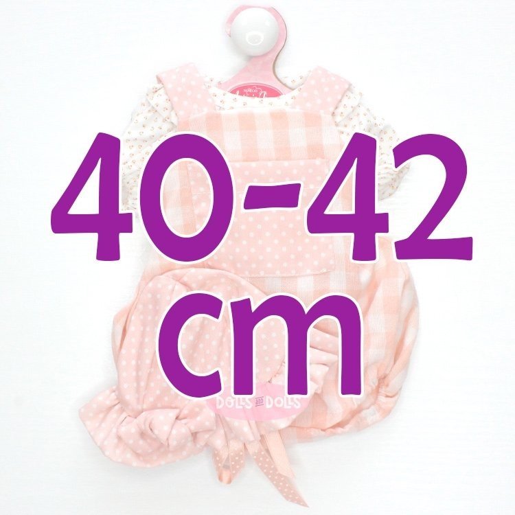 Antonio Juan Puppe Outfit 40 - 42 cm - Sweet Reborn Collection - Lachsfarbenes kariertes und gepunktetes Set mit Hut