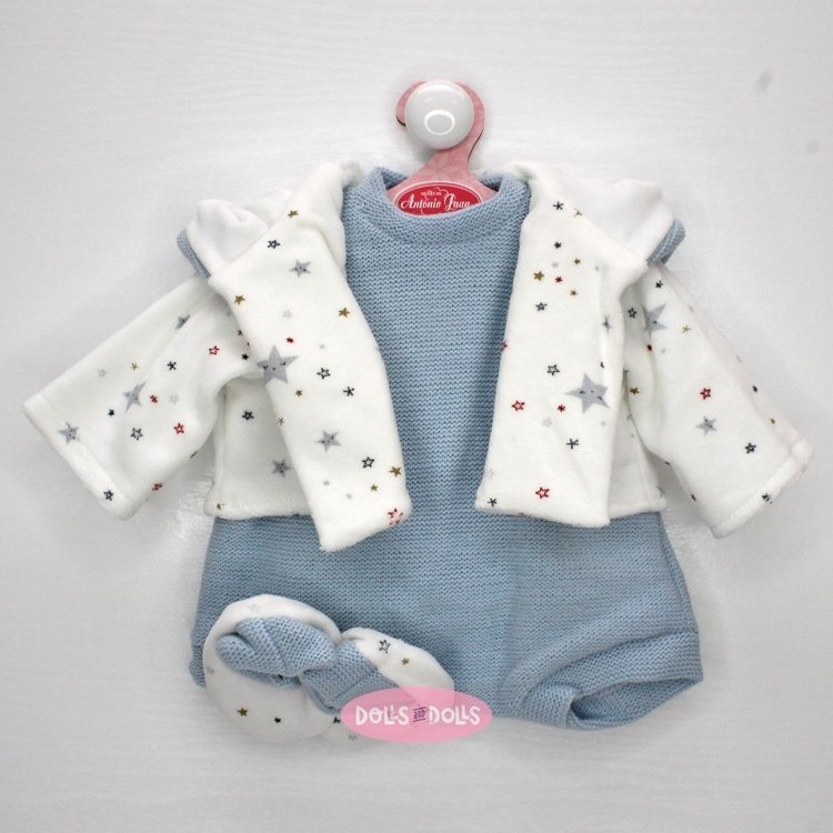 Outfit für Antonio Juan Puppe 40-42 cm - Blauer Strampler mit Jacke und Stiefeletten