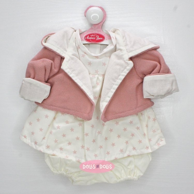 Outfit für Antonio Juan Puppe 40-42 cm - Kleid mit rosafarbenen Sternen und Jacke