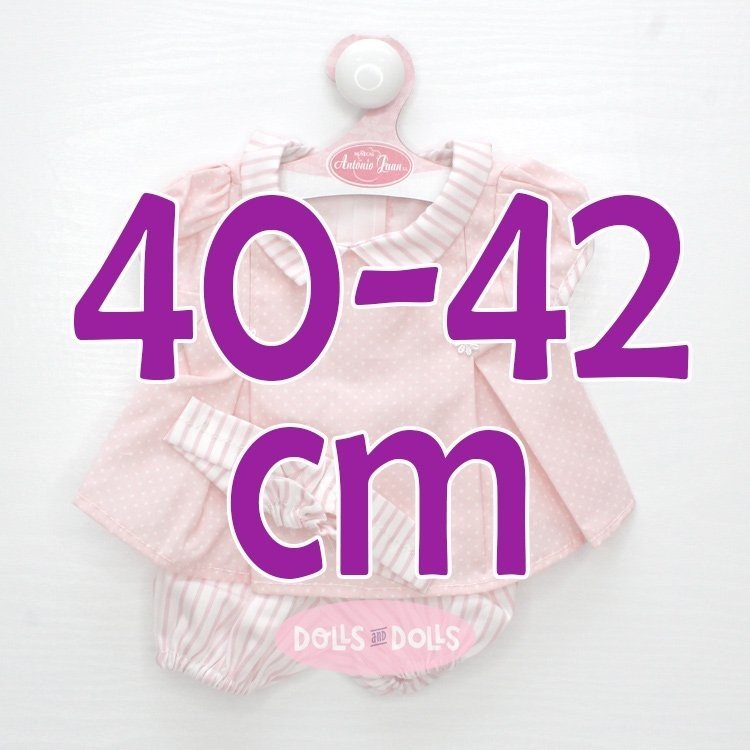 Outfit für Antonio Juan Puppe 40-42 cm - Rosa gepunktet gestreiftes Kleid mit Stirnband