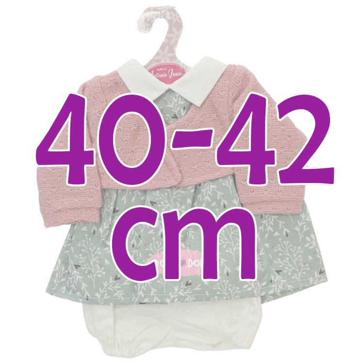 Outfit für Antonio Juan Puppe 40-42 cm - Grünes Blumenkleid mit rosa Jacke