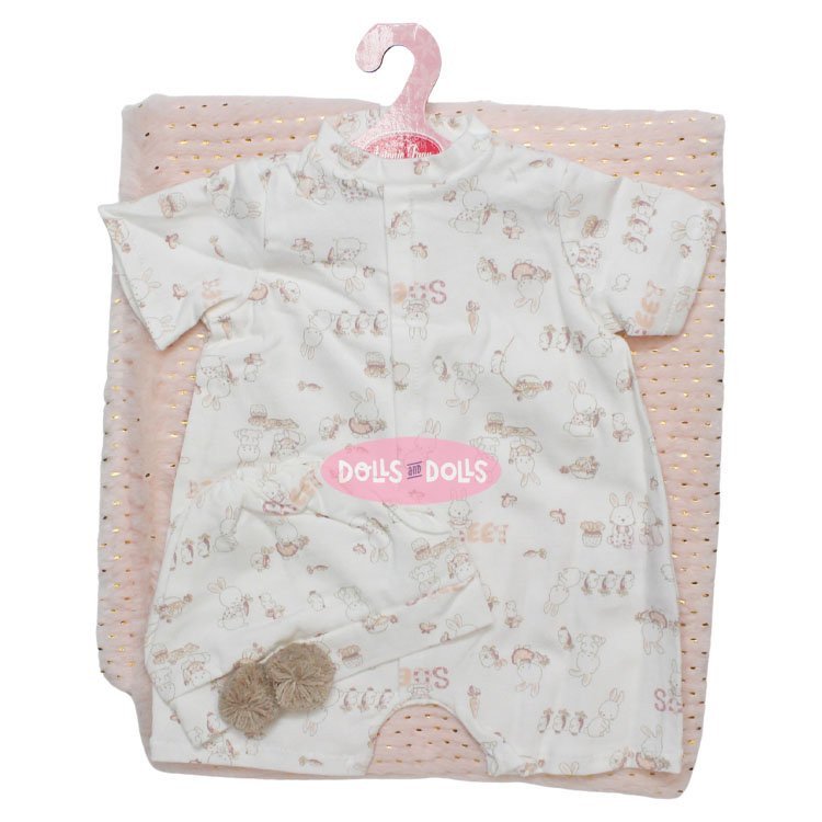 Outfit für Antonio Juan Puppe 52 cm - Mi Primer Reborn Collection - Hasenpyjama mit Mütze und Decke
