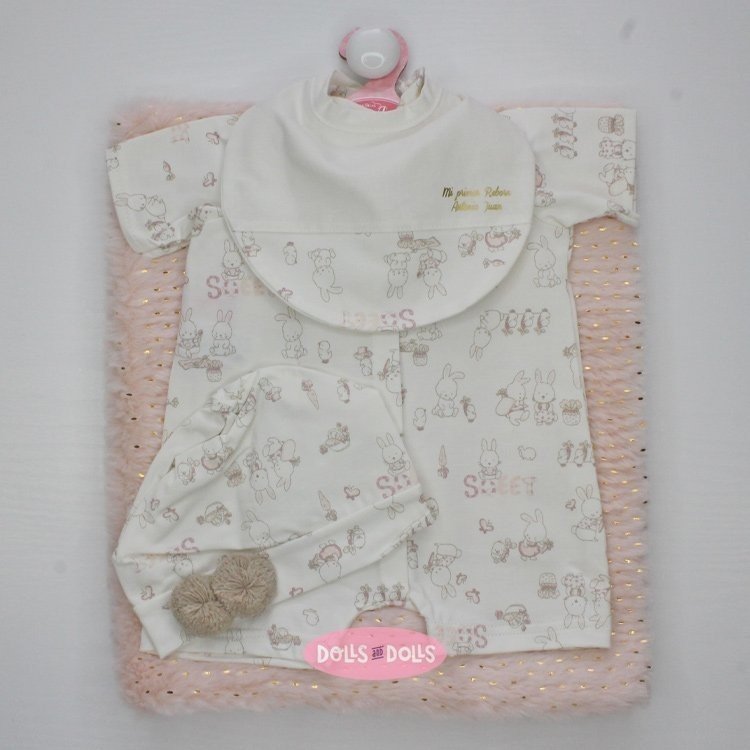 Outfit für Antonio Juan Puppe 52 cm - Mi Primer Reborn Collection - Teddybär-Pyjama mit Mütze und Schal