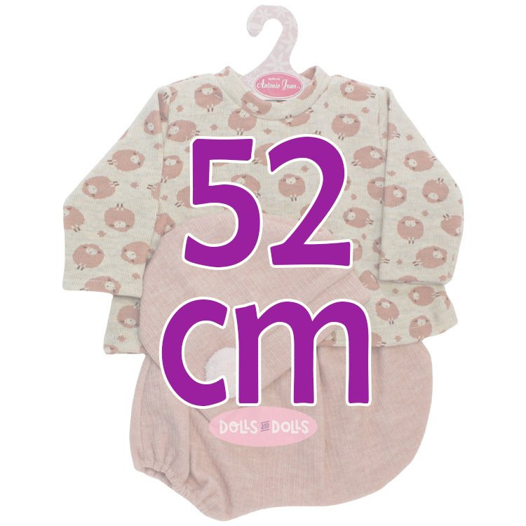 Outfit für Antonio Juan Puppe 52 cm - Mi Primer Reborn Collection - Rosa Set mit Schafchen und Mütze