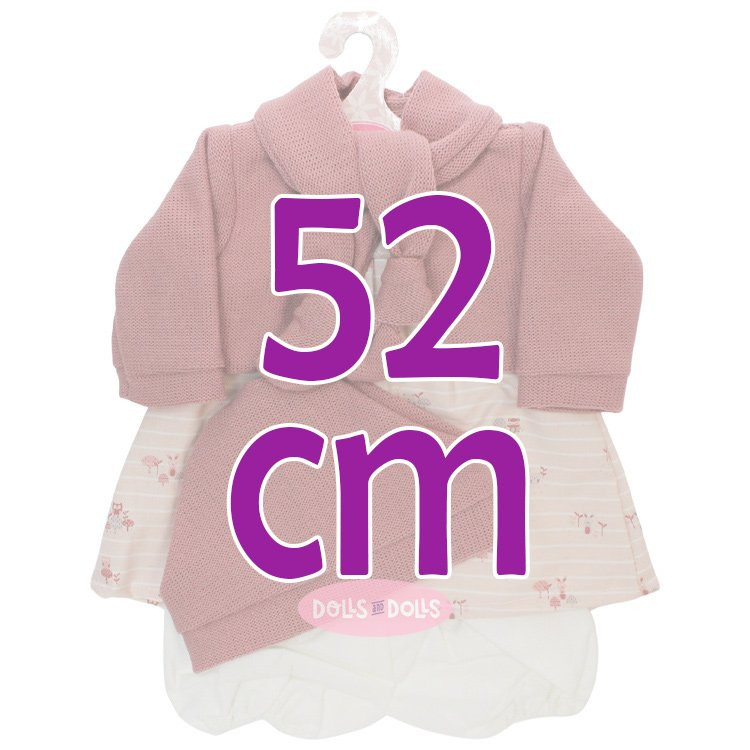 Outfit für Antonio Juan Puppe 52 cm - Mi Primer Reborn Collection - Rosa Kleid mit Jacke, Schal und Mütze