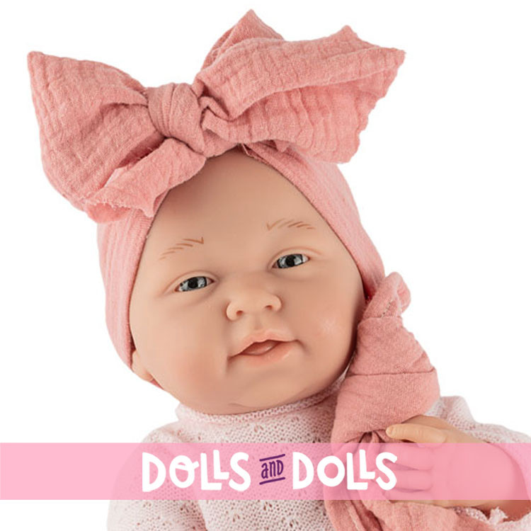 Así Puppe 40 cm - Matti mit rosa Strickbody und Gaze-Decke