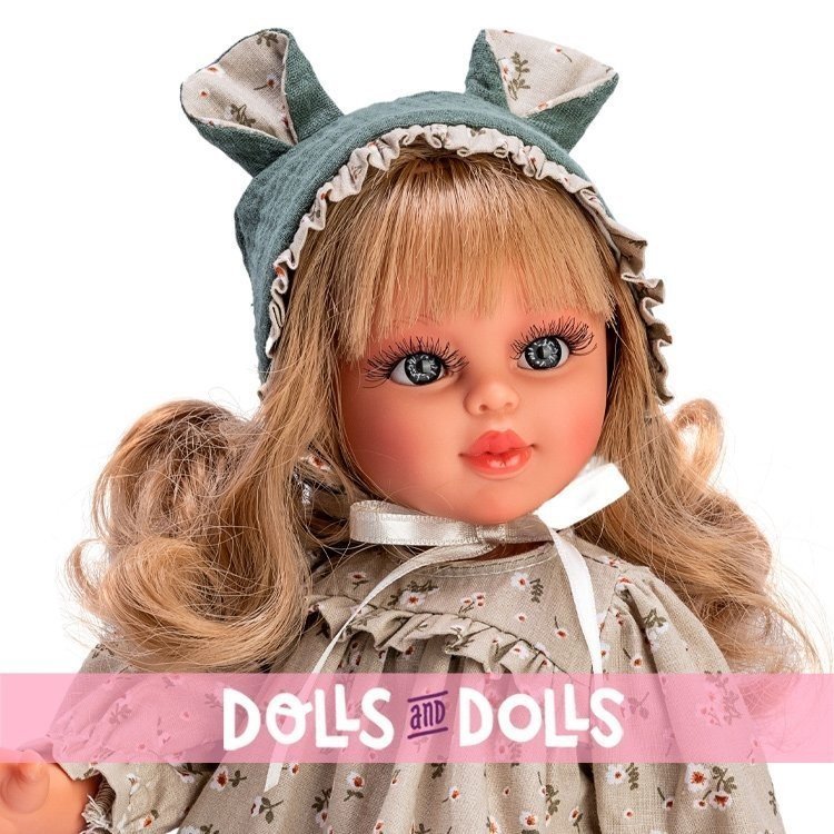 Así Puppe 40 cm - Sabrina in einem Kapuzenset mit kleinen Ohren und grünem Blumenkleid