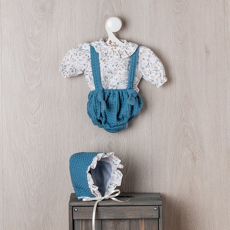 Outfit für Así-Puppe 46 cm - Geblümtes Hemd und Hose mit blauen Hosenträgern für Leo-Puppe