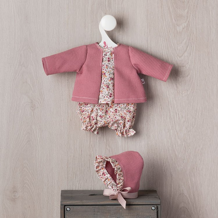 Outfit für Así Puppe 36 cm - Rosa Hemd, Strumpfhose und Mütze für Koke Puppe
