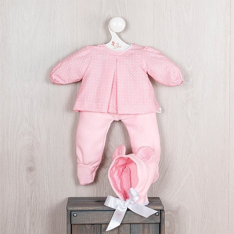 Outfit für Así Puppe 43 cm - Rosa Herzen mit Hut mit Ohren für María Puppe