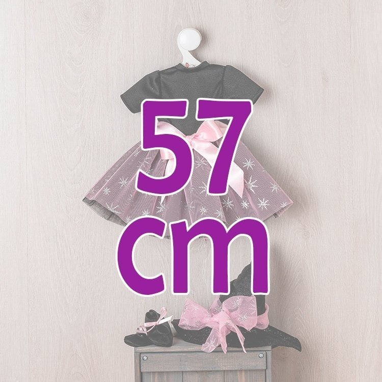 Outfit für Así Puppe 57 cm - Hexen-Outfit mit rosa Tüll und silbernen Sternen für Pepa Puppe