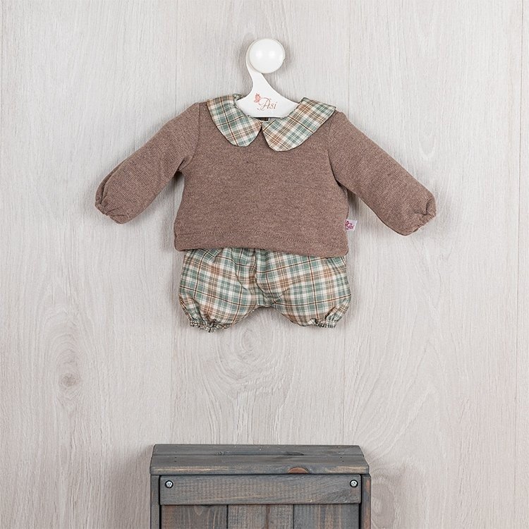 Outfit für Así-Puppe 46 cm - Strickpullover und grün kariertes Polo-Set für Leo-Puppe