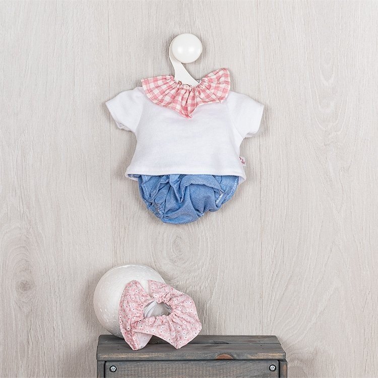 Outfit für Así-Puppe 46 cm - Jeans-Polo-Set und rosafarbenes T-Shirt mit Kragen für Leo-Puppe