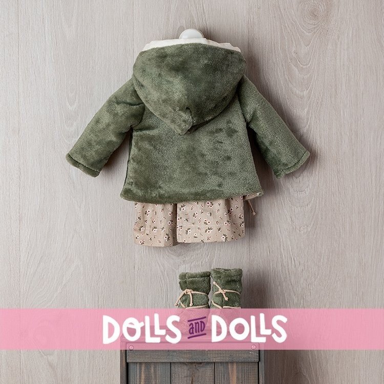 Outfit für Así Puppe 57 cm - Grünes Trenca-Set mit grünem Blumenkleid für Pepa Puppe