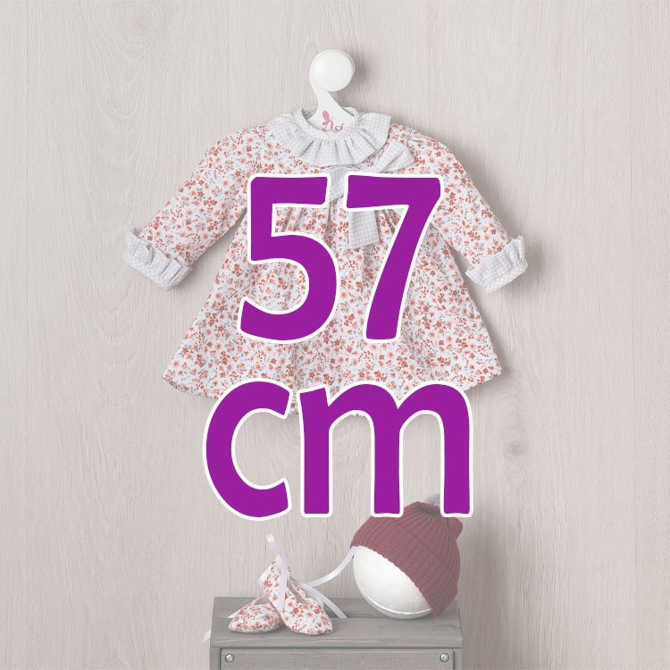 Outfit für Así Puppe 57 cm - Rotes Blumenkleid mit kastanienbraunem Hut für Pepa Puppe
