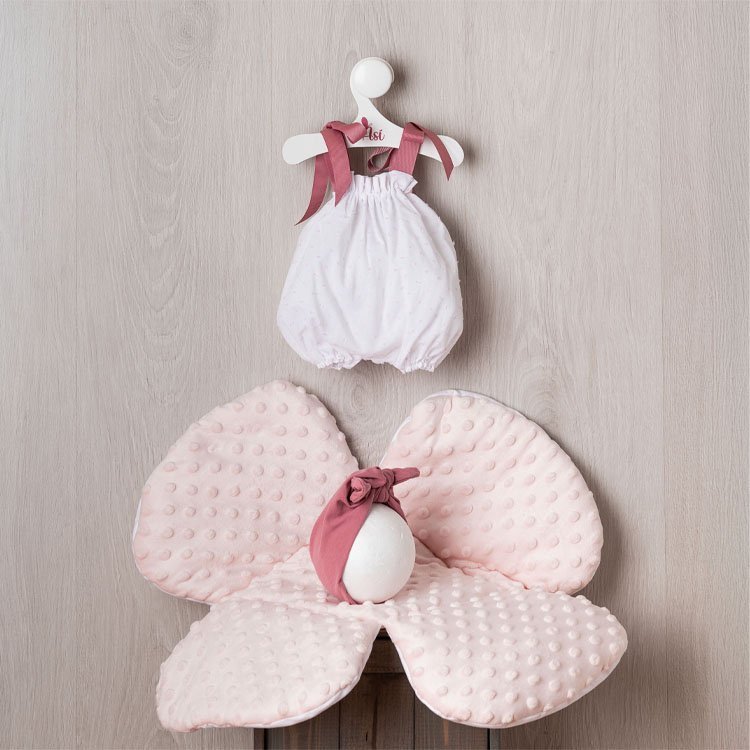 Outfit für Así Puppe 43 cm - Plumeti Strampler und Blumenkissen für María Puppe