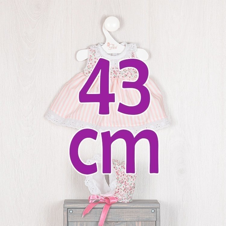 Outfit für Así Puppe 43 cm - Rosa gestreiftes Kleid mit Blumenbrust für María Puppe
