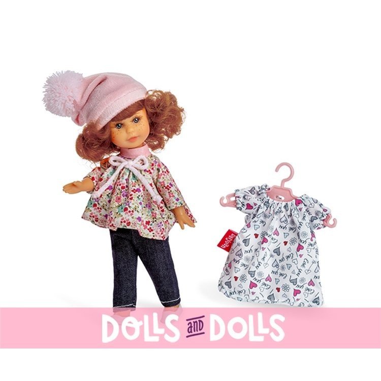 Berjuan Puppe 22 cm - Boutique Puppen - Irene rothaarig mit Schrank und Kleid