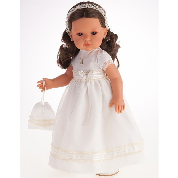 Antonio Juan Puppe 45 cm - Bella Brünette Kommunion mit Kleid beige und braunen Augen