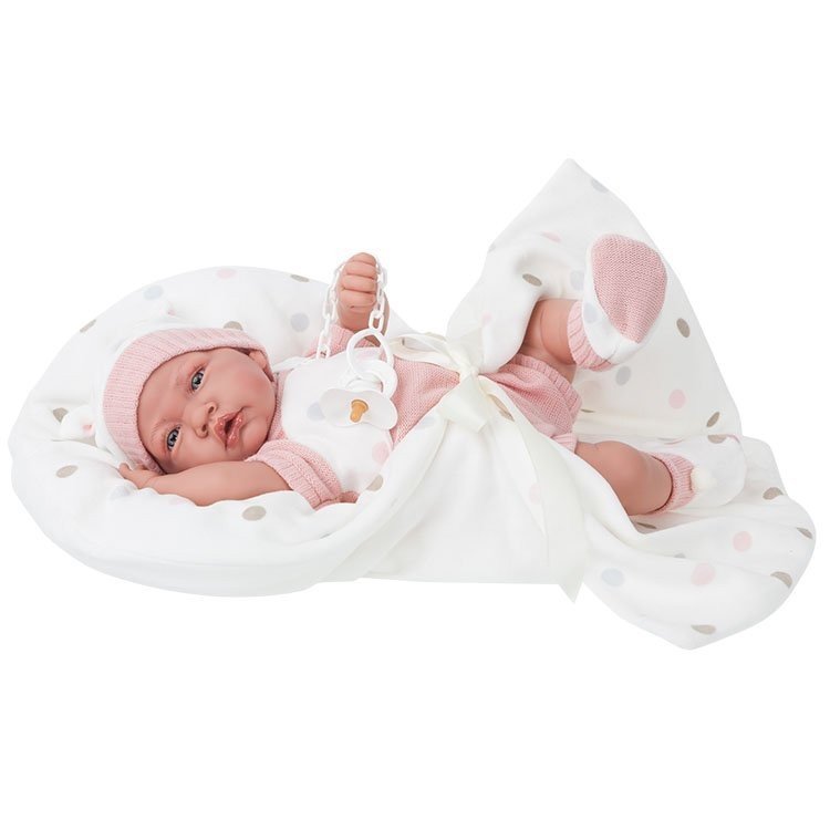 Antonio Juan Puppe 40 cm - Geboren mit rosa Kleid und Decke