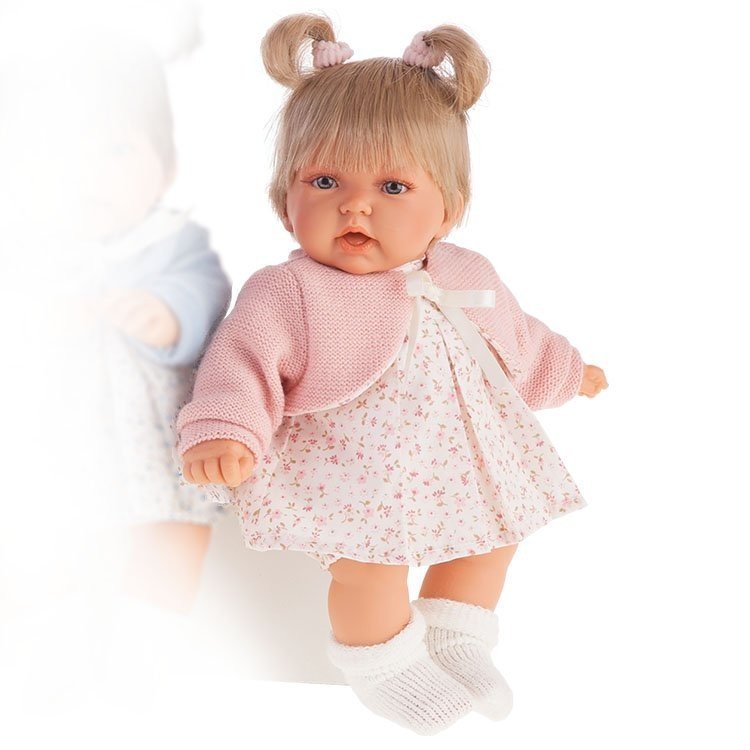 Antonio Juan Puppe 27 cm - Petite Blondine mit Zöpfen und mit rosa Kleid
