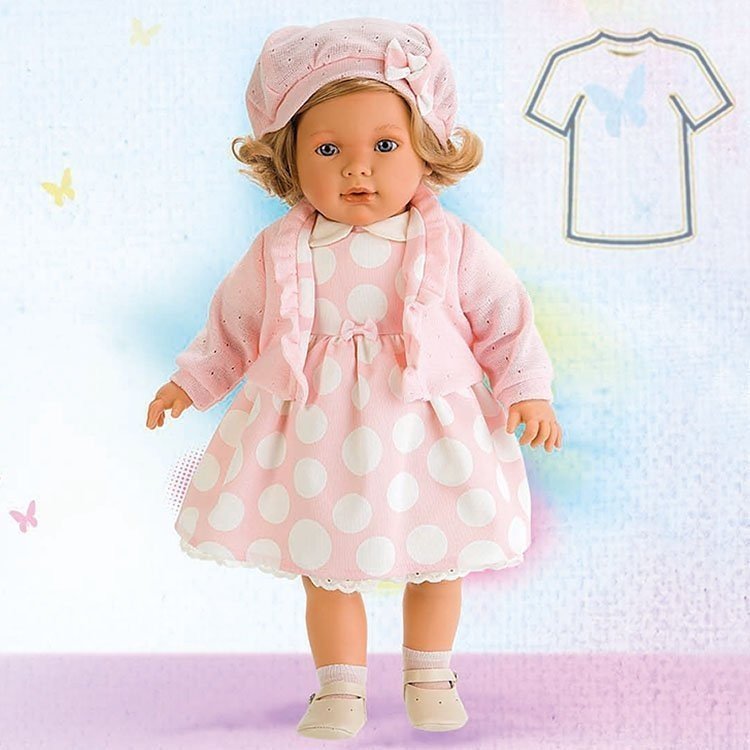 Antonio Juan Puppenoutfit - Kleid mit Punkten und Jacke und Hut - 55 cm