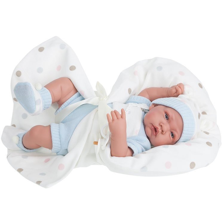 Antonio Juan Puppe 40 cm - Geboren mit blauem Kleid und Decke