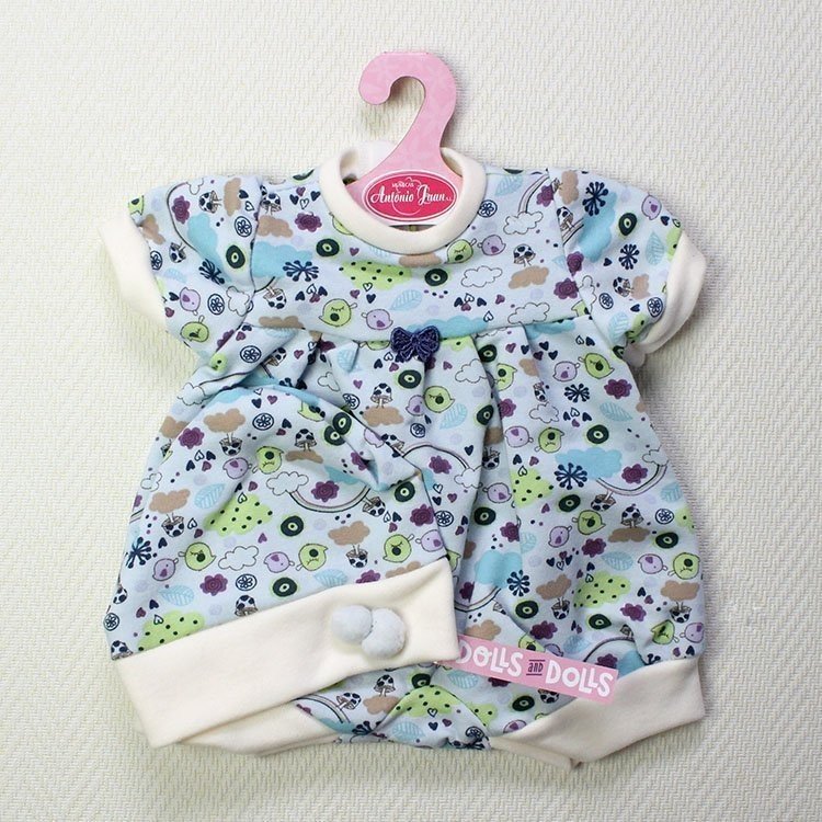 Antonio Juan Puppenoutfit - Blauer Pyjama mit Vögeln und mit Hut 40-42 cm