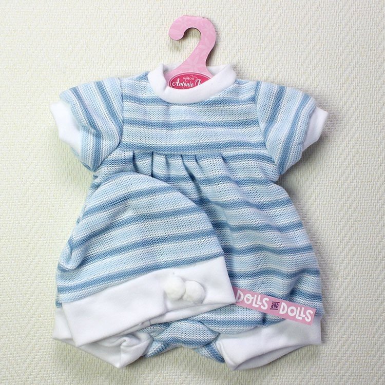 Antonio Juan Puppenoutfit - Strampler mit blauen Streifen mit Hut 40-42 cm