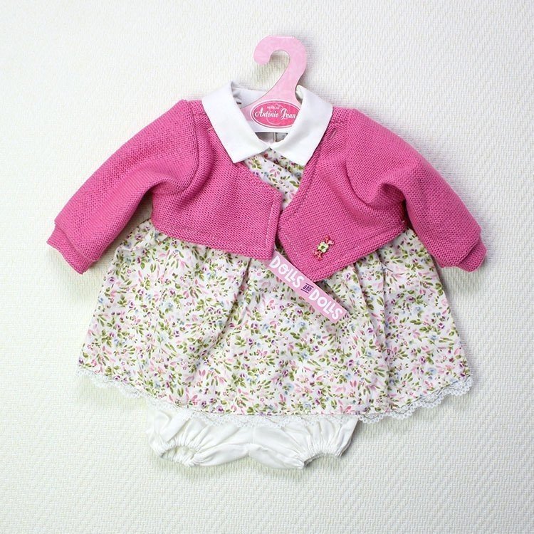 Antonio Juan Puppenoutfit - Blumenkleid mit fuchsiafarbener Jacke 40-42 cm