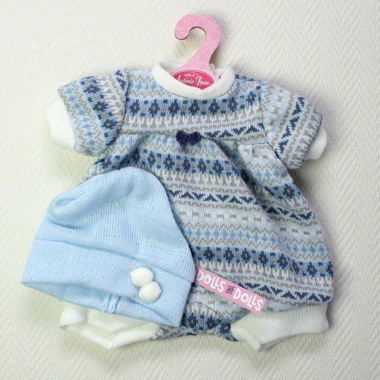 Antonio Juan Puppenoutfit - Blauer Strickspielanzug mit hellblauer Mütze 40-42 cm