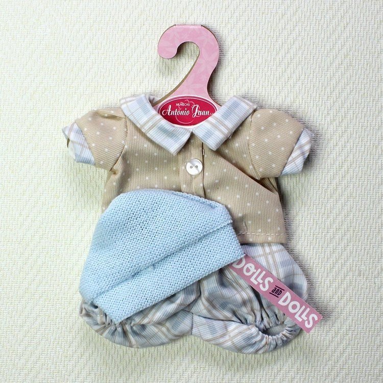 Antonio Juan Puppenoutfit - Punkte und Quadrate und blauer Hut 26-27 cm